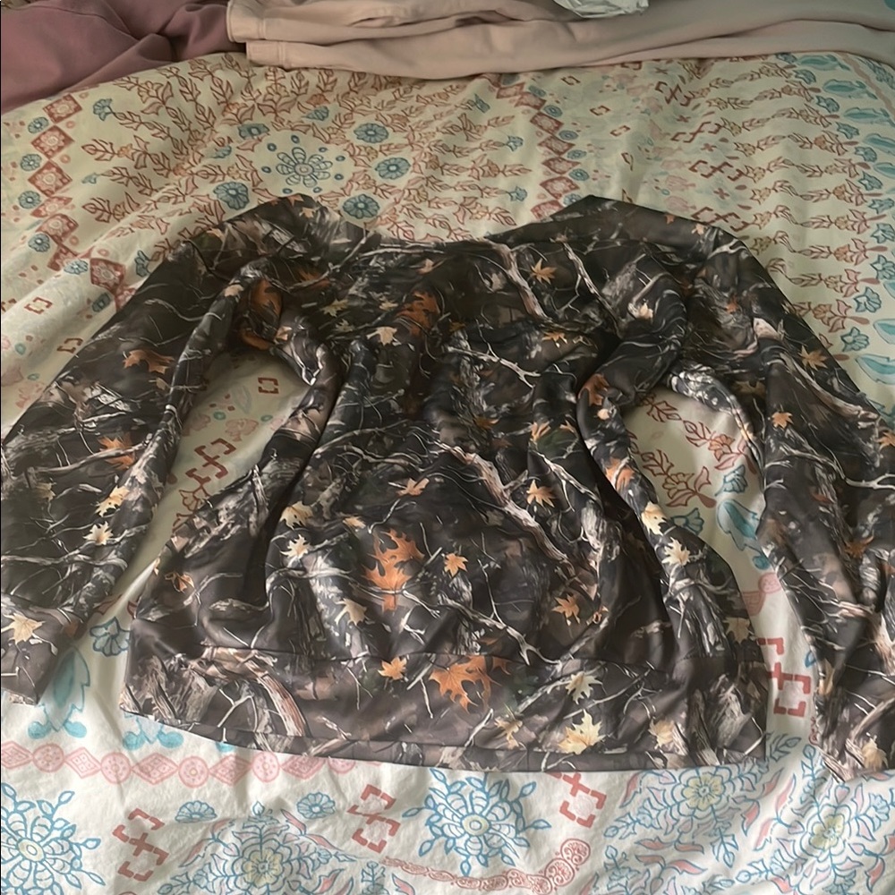 Brown and Green Fitted Camouflage Polyester Sweatshirt